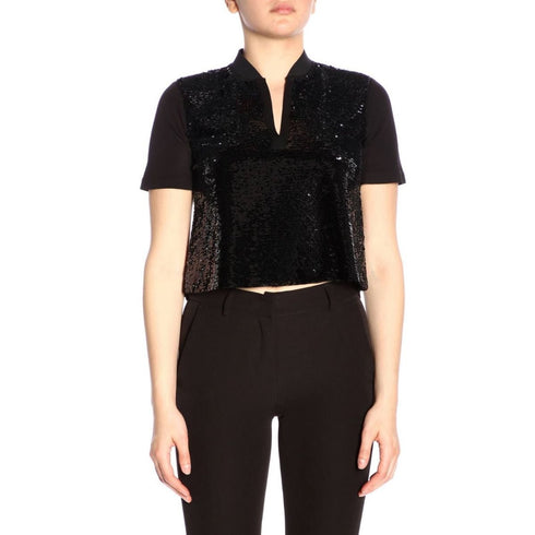 Casacca Donna con paillettes e maniche corte Nero EMPORIO ARMANI- Francavilla Moda